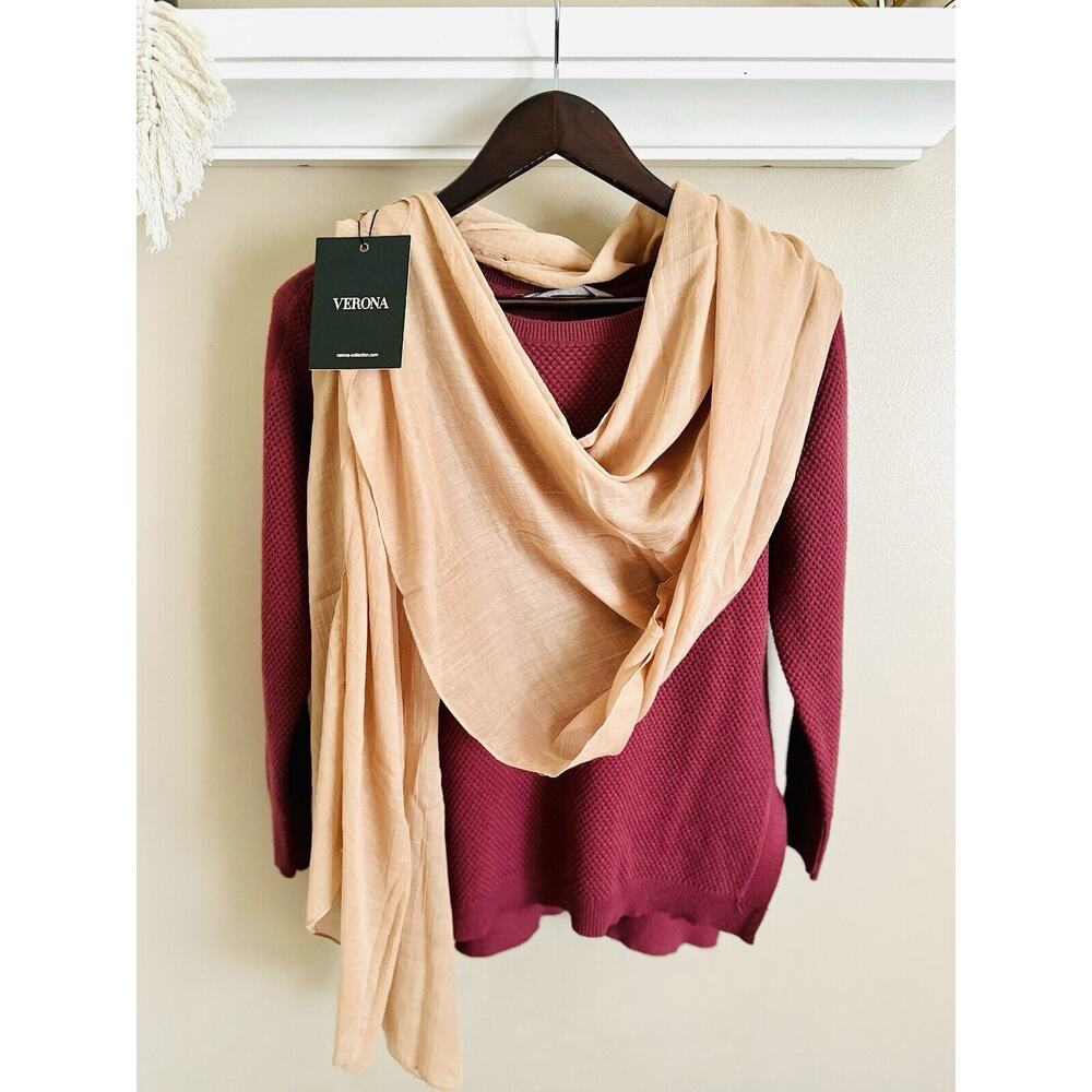 Athleta Med Burgundy Rest Day Ribbed Cotton Sweater And Verona Silk Scarf Bundle